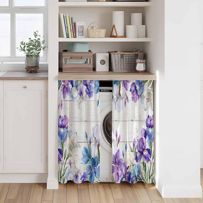 Spring Flowers Tier Curtains, Watercolor Garden Florals Wooden Grain Light - Image 7