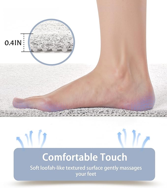 Non Slip Shower Mats for Inside Shower,17x30 Inch,Anti-Slip Bathtub Mats for Bathroom, Foot Scrubber Loofah Bath Mats for Shower, Quick Drying Shower Stall Mats for Wet Areas (White)