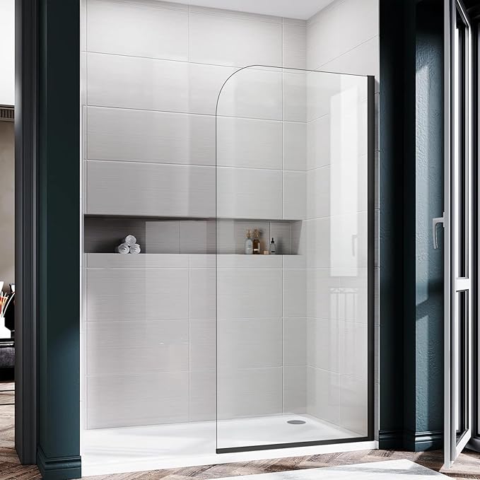 Glass Shower Panel, 32" W x 78" H Semi-Framed Fixed Shower Glass Panel in Matte Black with 5/16"(8mm) Clear Tempered Glass Door, Simple Shower Door Panel for Bathroom