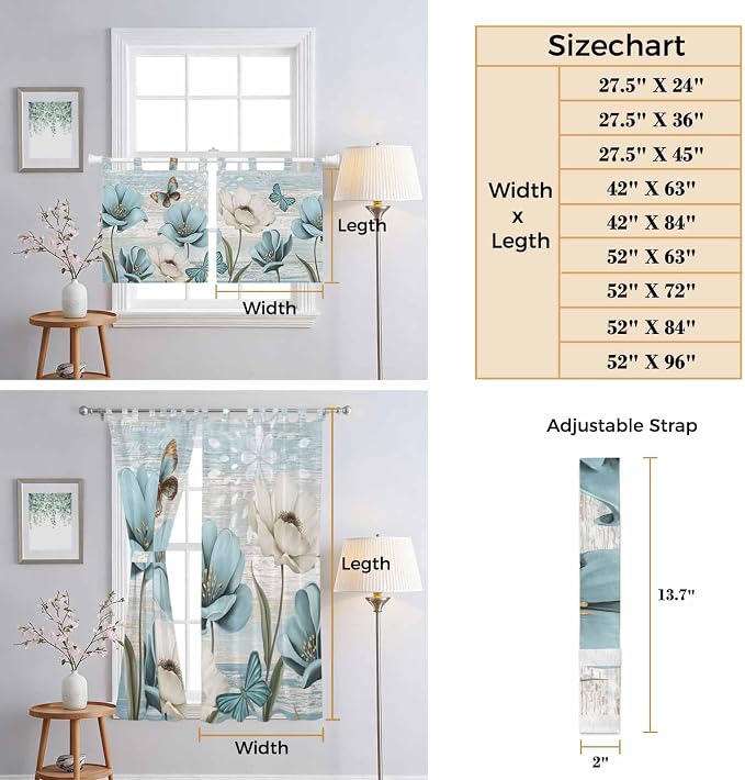 Spring Floral Bathroom Curtains 63 Inch Length, Window Curtains Tab Top - Image 8