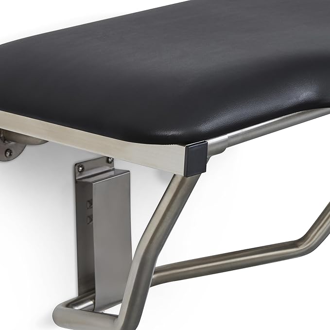 26" x 22.5" Black Padded Cushion Wall Mount Folding Left-Handed Transfer Bench Shower Seat, ADA Compliant