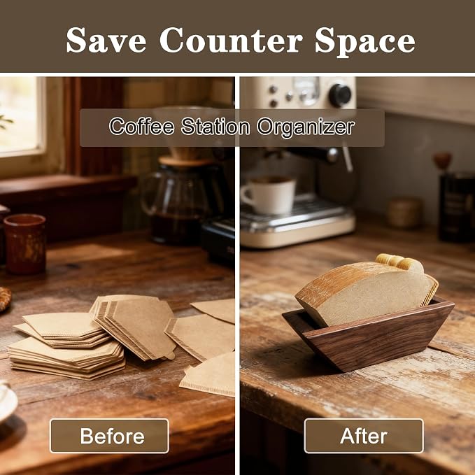 Coffee Filter Holder Magnetic, Solid Walnut Wood Coffee Filter Storage Organizer - Image 6