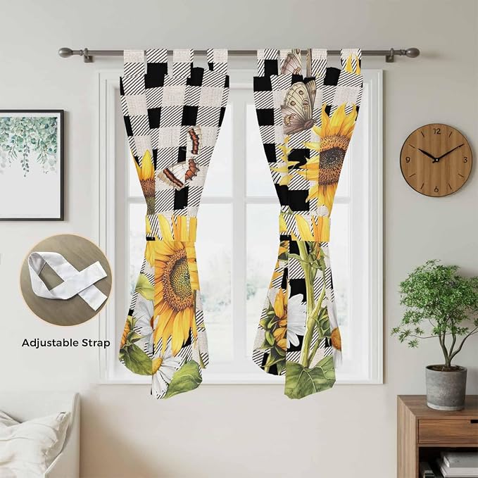 Sunflowers Bathroom Curtains 63 Inch Length, Window Curtains Tab Top - Image 5