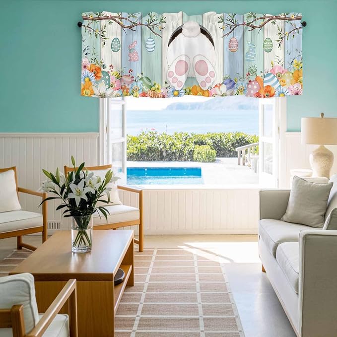 Easter Curtain Valances for Windows, Kitchen Valance Window Treatment, Spring - Image 8