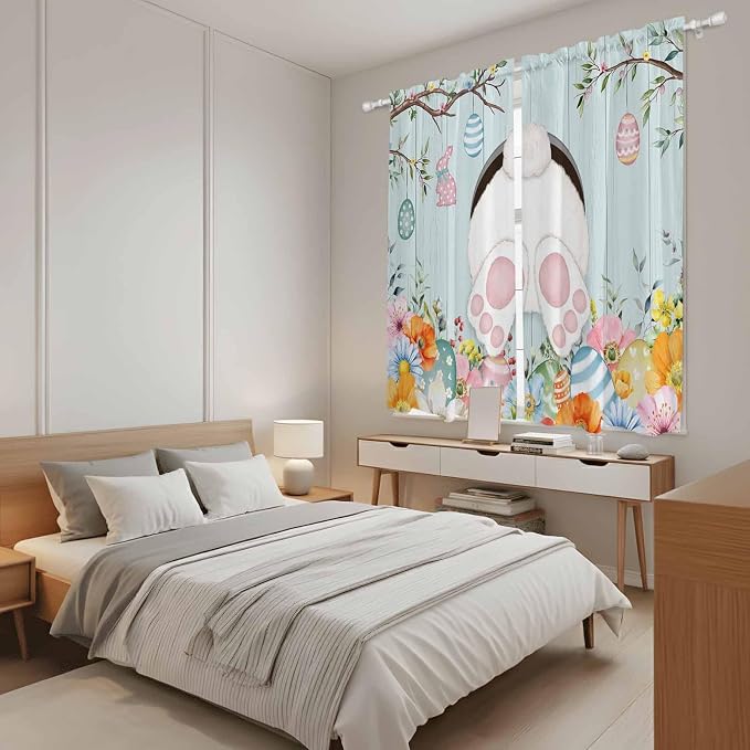 Easter Bunny Window Curtains 63 Inch Long 2 Panel Set, Rod Pocket Bedroom - Image 4