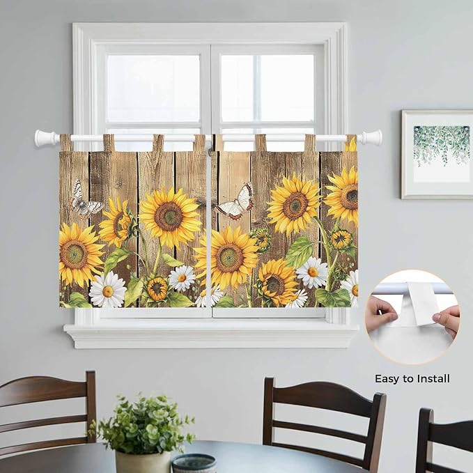 Farmhouse Sunflowers Kitchen Curtains 36 Inch Length, Small Window Curtains Tab - Image 4
