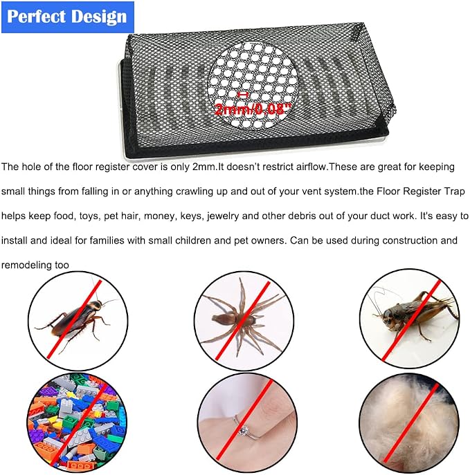 4"x12" Floor Register Trap Covers Screen Air Vent Filters - Image 2