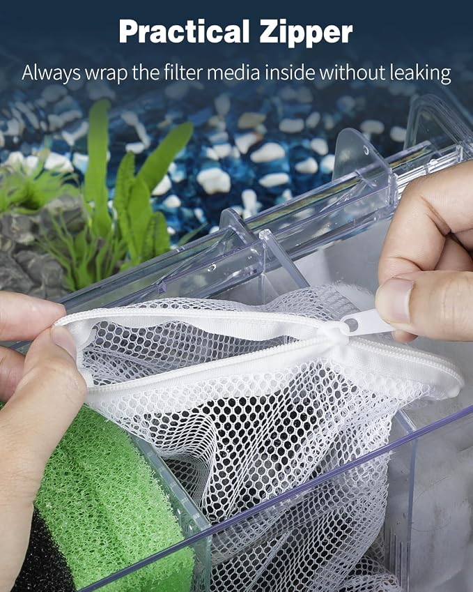 Pawfly 12 Pack Black & White Aquarium Filter Media Bags, Fish Tank Fine Mesh Bag - Image 2
