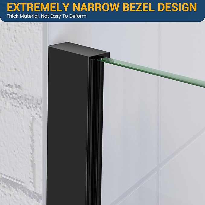Bathtub Shower Glass Panel, 34" W X 58" H Tub Shower Door Fixed Glass Doors in Matte Black with 1/4"(6mm) Clear Tempered Door, Simple Shower Door Panel Easy to Install for Bathroom