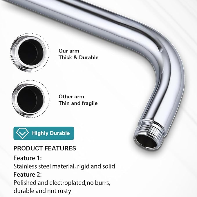 12 Inch Shower Arm with Flange,Stainless Steel 90 Degree Rain Shower Head Extension Arm,Wall-Mounted Shower Head Arm for Fixed Shower Head,Brushed Nickel