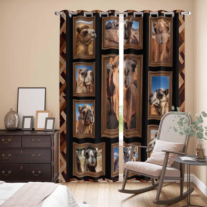 2 Panel Kitchen Cafe Curtains, Desert Camels Sunlight Filtering Nature Air - Image 3