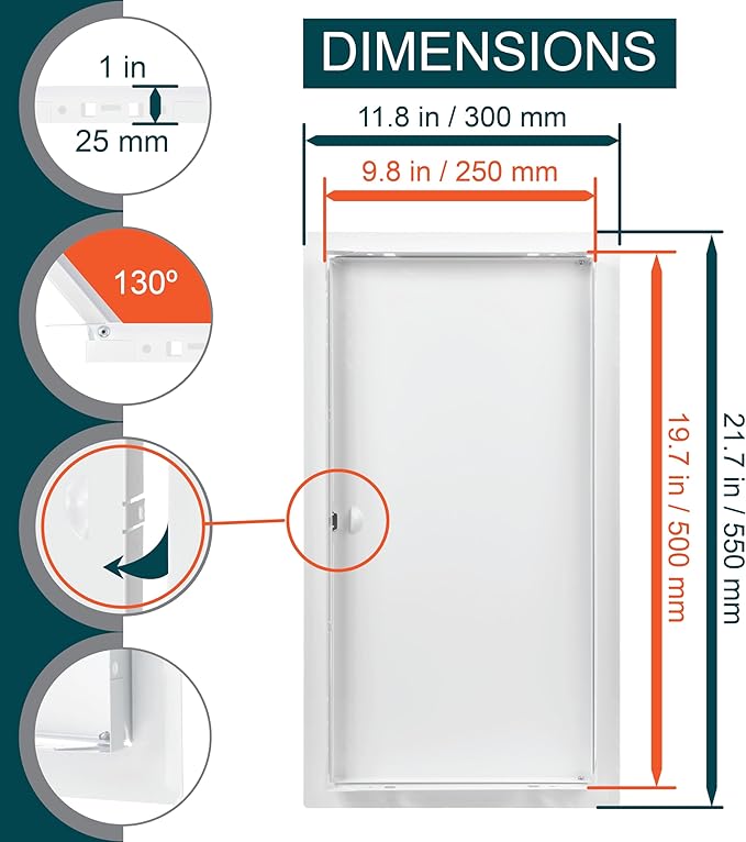 10" x 20" White Metal Access Panel. Service Shaft Door Panel. Plumbing, Electricity, Heating, Alarm Wall Access Panel for Drywall. Bathroom Services Access Hole Cover.