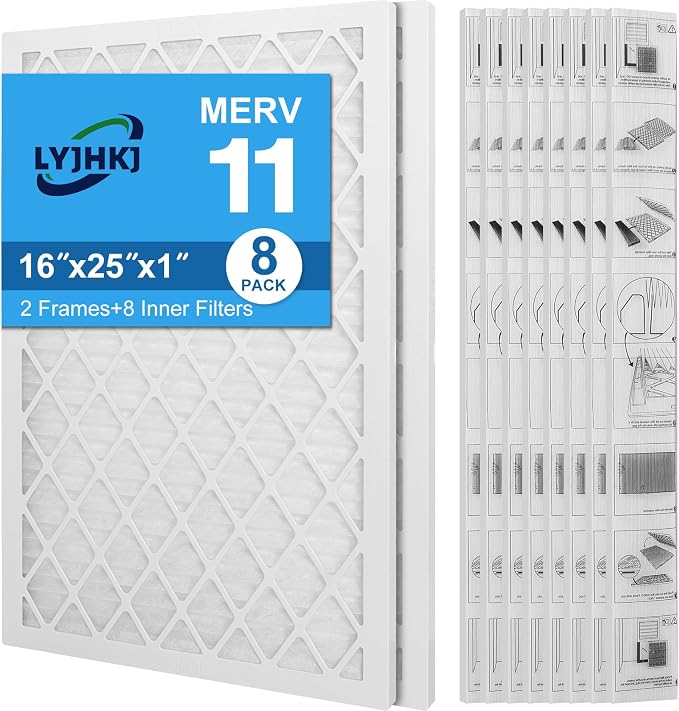 16x25x1 MERV 11 Air Filter, Quality AC/HVAC Furnace Filter，2 Reusable ABS Frame by LYJHKJ