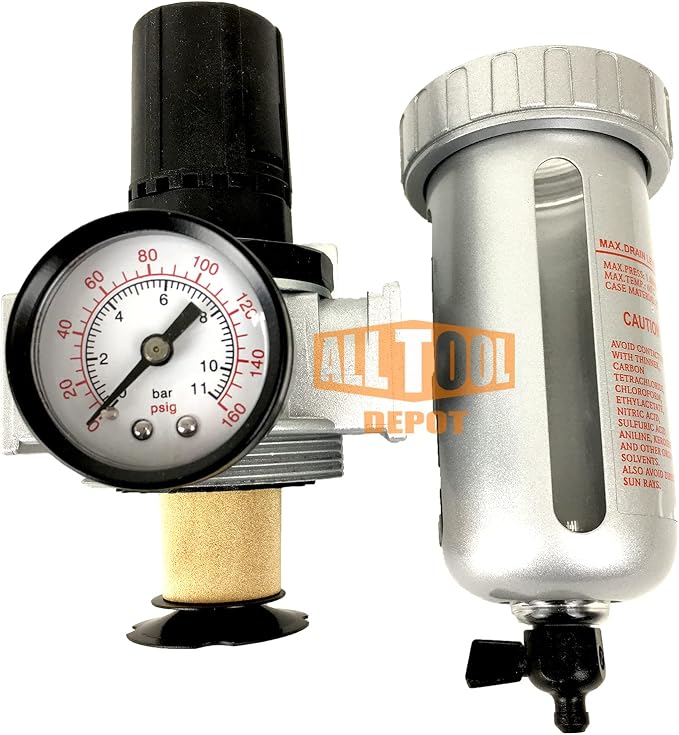 1/4" NPT Mid Flow Compressed Air In Line Filter Regulator Combo Piggyback - Image 5