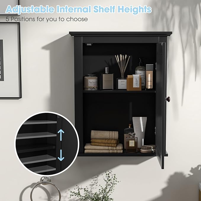 Safeplus Black Medicine Cabinet Wall Mounted with Mirror Adjustable Storage for Bathroom, Living Room, Bedroom, Entryway and Kitchen