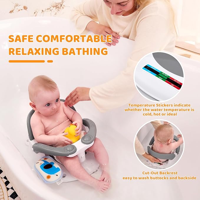 Baby Bath Seat for Babies 6 Months & Up Sitting Up,Infant Bath Seat with Temperature Alert+Open Backrest+on/Off Armrest,Toddler Bath seat Baby Bath Chair for Bathtub,Tub,Sink Aqua