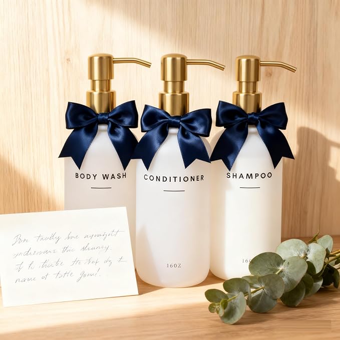 Set of 3 Shampoo and Conditioner Dispenser - 16oz Durable Shower Soap Dispenser and Shampoo Bottles - Easy to Refill Bathroom Decor