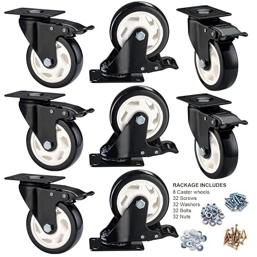 Caster Wheels - 4 Inch Casters Set of 8 Heavy Duty, BOSGEOT Locking Industrial - Image 2