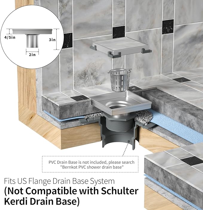 Square Shower Drain 8", Brushed Gold Floor Drain with Tiled Insert Grate & Hair Strainer, 304 Stainless Steel Bathroom 2-in-1 Tiled in Drain, CUPC Certified (Brushed Gold, 8'')