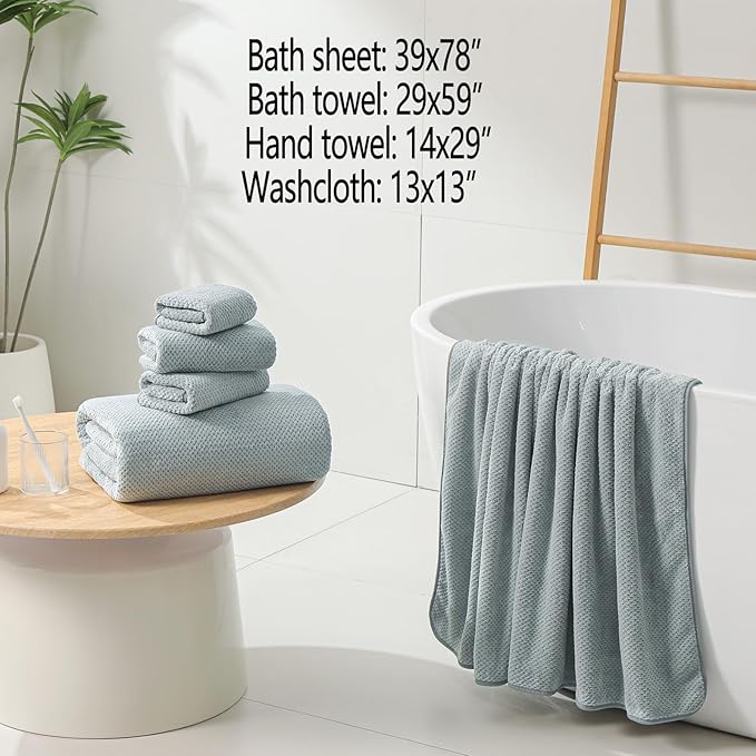 YTYC Towels,29x59 Inches Extra Large Bath Towels for Bathroom Super Soft Quick Dry Light Weight Waffle Microfiber Shower Towels 80% Polyester 20% Nylon (Grey,4 Piece)