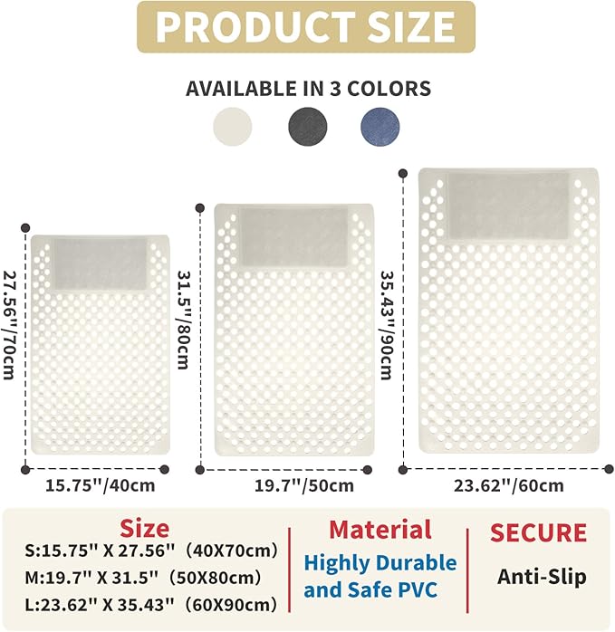 Bath Tub Shower Mat with Soft Shower Foot Scrubber Mat for Massage,Non Slip Bathtub Mat with Strong Suction Cups, Silicone Shower Foot Scrubber Mat (White, 35.4" X 23.6"(Rectangular))
