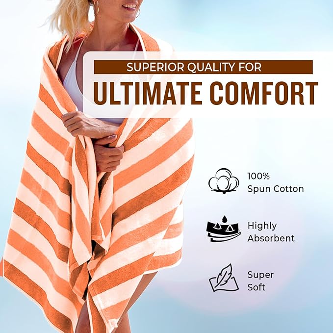 Personalized Passion Beach Towels for Adults - Custom Pool Towels with Name - Highly Absorbent Cotton - Striped Design for Women & Men - Large 70x30 Bath Sheet for Hotel, Swim & Camping - Coral