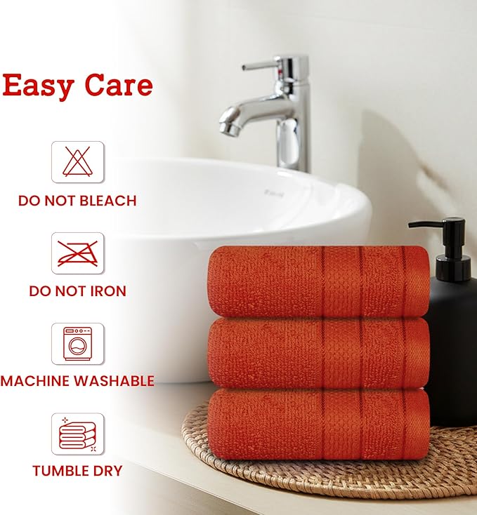 Casa Lino Face Towels & Body Wash Cloths for Showering - 100% Cotton Wash Cloths for Bathroom - Highly Absorbent & Quick Drying Washcloth Set - Cotton Washcloths 24 Pack (12" x 12") - (Coral Orange)