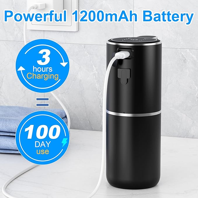 Automatic Soap Dispenser Touchless,Liquid Soap Dispenser 4-Level Adjustable Hands-Free Wall Mount Soap Dispensing for Bathroom and Kitchen Black