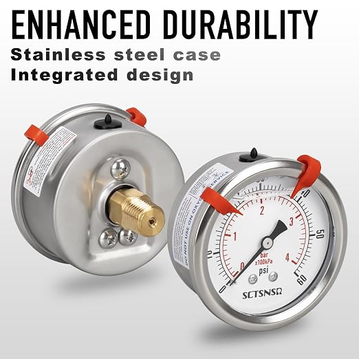 0 to 60 Psi Pressure Gauge, Glycerin Liquid Filled, 2.5 inch Dial, 1/4" NPT - Image 3