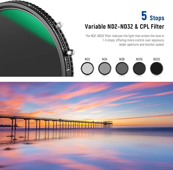 NEEWER 2 in 1 43mm Variable ND Filter ND2–ND32&CPL Filter No X Cross/30 Layer - Image 4