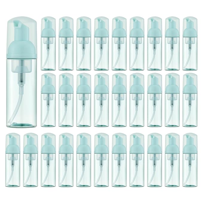 Tekson 30PCS Soap Foam Bottle (2 oz), Empty Travel Foaming Lash Shampoo for Cleanser, Dispenser (Green)