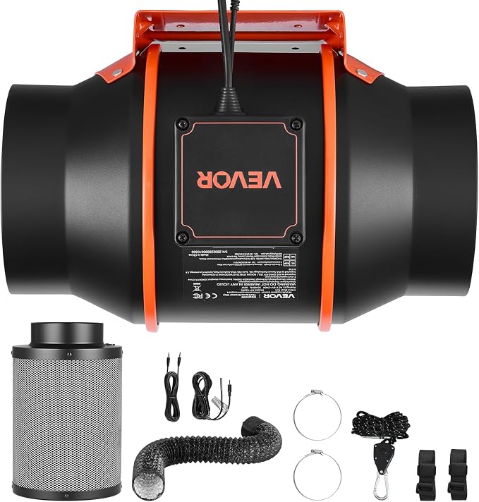 VEVOR Inline Duct Fan Kit Carbon Filter, 402 CFM 6 inch EC Motor Exhaust - Image 9