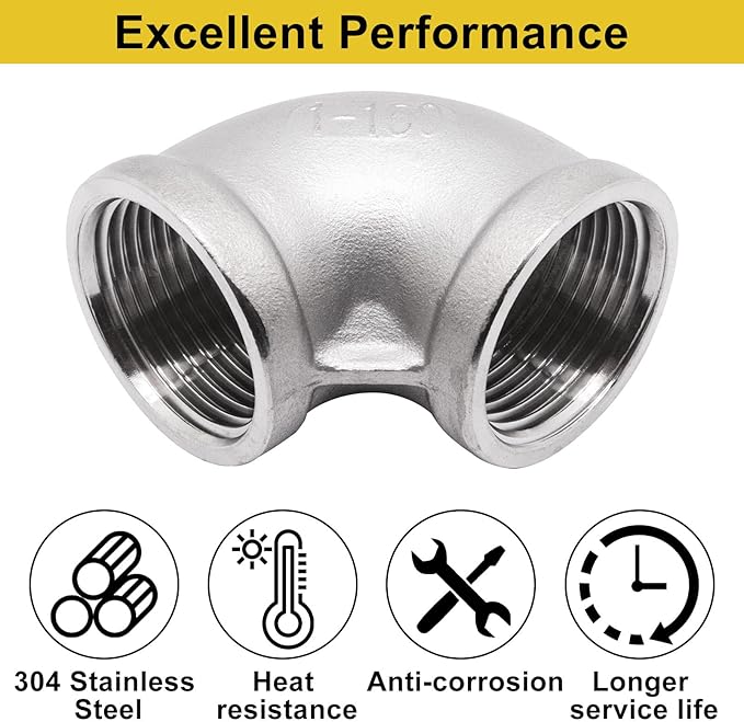 1Pc 304 Stainless Steel 90 Degree Elbow 1" NPT Female x 1" NPT Female Threaded - Image 3