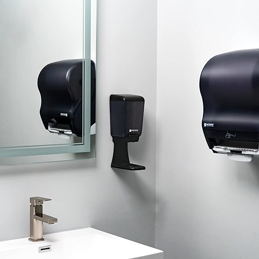 San Jamar Classic Soap Dispenser for Public Restrooms, Manual, Wall Mounted, Refillable, Plastic, 46 Ounce Capacity, Black Pearl (Pack of 6)