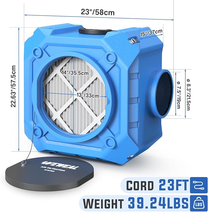 Commercial Air Scrubber with 3-Stage Filtration, Stackable Negative Air Machine - Image 6