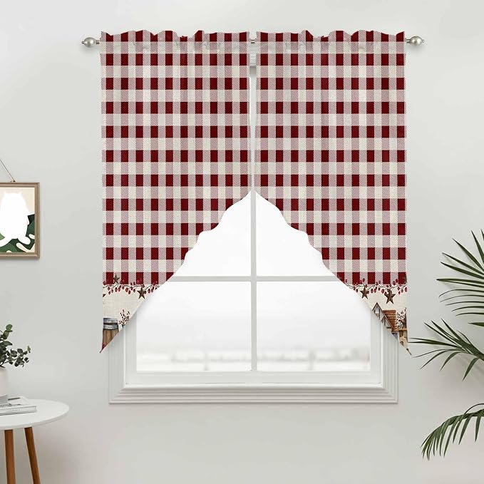 Swag Curtain Valances for Kitchen Windows, Farm Barn Western Star on Vintage - Image 3