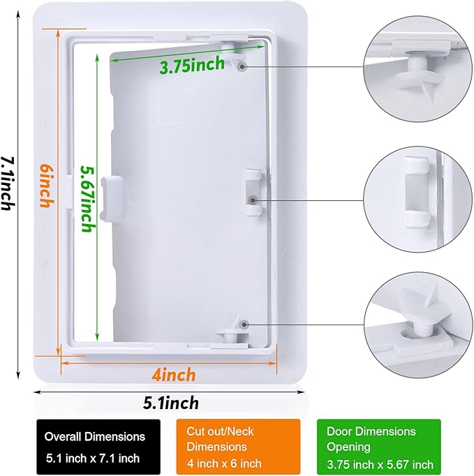Plumbing Access Panel for Drywall 4 x 6 Inch Plastic Access Door Removable Wall Access Panel Ceiling Reinforced Hinged Durable White