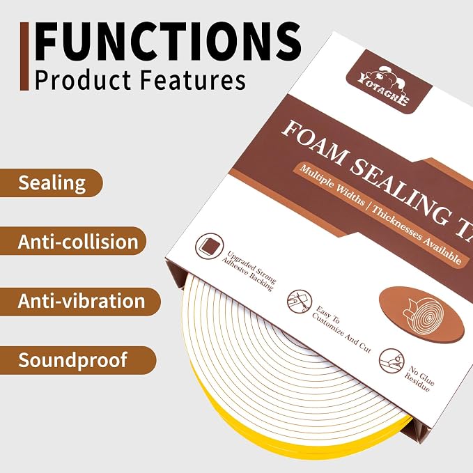 Yotache White Foam Seal Strips Tape 1" X1/8", High Density Closed Cell Foam - Image 5