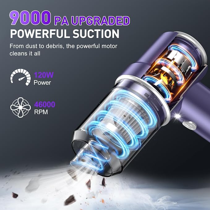 KMM Handheld Car Vacuum Cleaner, 9000PA Vacuum Cleaner & Air Duster, 120W High - Image 2