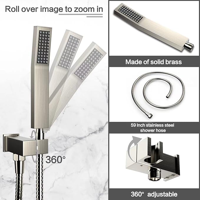Shower System Rain Shower Faucet Set with Tub Spout,10 inch Bathroom Wall Mounted Waterfall Bathtub Faucet with Handheld Spray and Rough-in Valve Body and Trim kit,Brushed Nickel