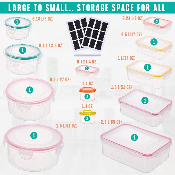 38 Pcs Large Food storage containers-85 oz to Small Container Stackable Kitchen - Image 2