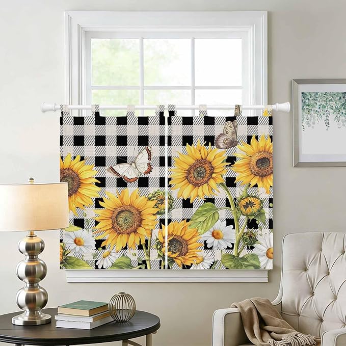 Sunflowers Bedroom Curtains 63 Inch Length, Window Curtains Tab Top - Image 2