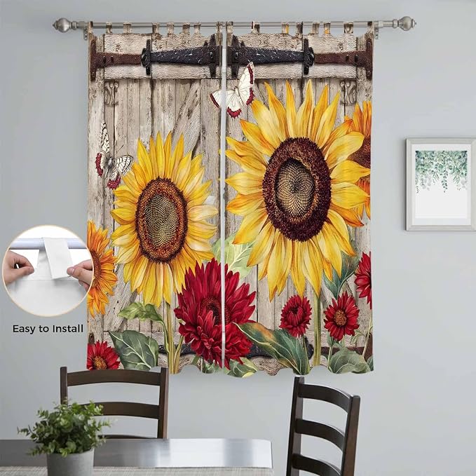 Sunflowers Living Room Curtains 84 Inch Length, Window Curtains Tab Top - Image 4