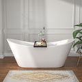 67" Freestanding Acrylic Bathtub – White Double Slipper Soaking Tub with Chrome Drain & Overflow, Glossy Finish for Modern Bathrooms #YSB9211