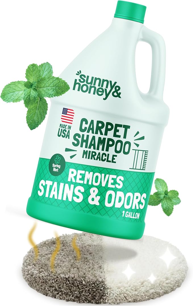 Sunny & Honey Carpet Cleaner Solution - 128 Fl Oz, Spring Mint Scent - Carpet Shampoo & Pet Stain Remover for Upholstery & Rugs, Works With Steam Cleaners