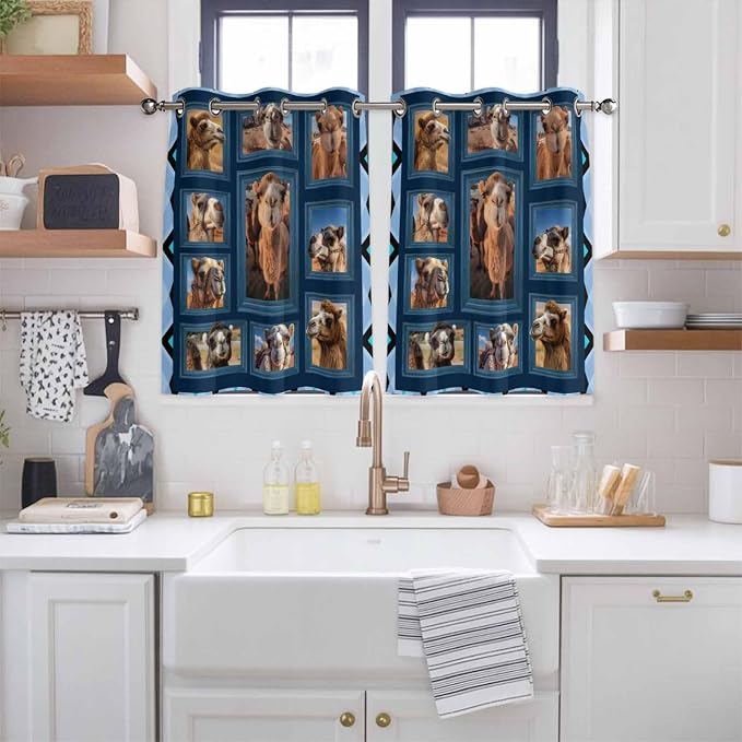 2 Panel Kitchen Cafe Curtains, Desert Camels Sunlight Filtering Nature Air - Image 2