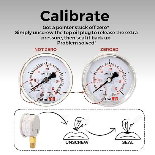 Glycerin-Filled Pressure Gauge, Brass Internal 2-Inch Gauge, Stainless Steel - Image 8
