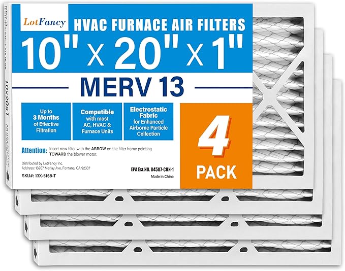 LotFancy 10x20x1 Air Filter MERV 13 4-Pack, Electrostatic Pleated HVAC Furnace by LotFancy