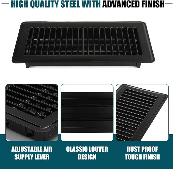 VOISEN Floor Register 4x10, 2 Pack Black Floor Vent Covers, Heavy Duty Steel - Image 6