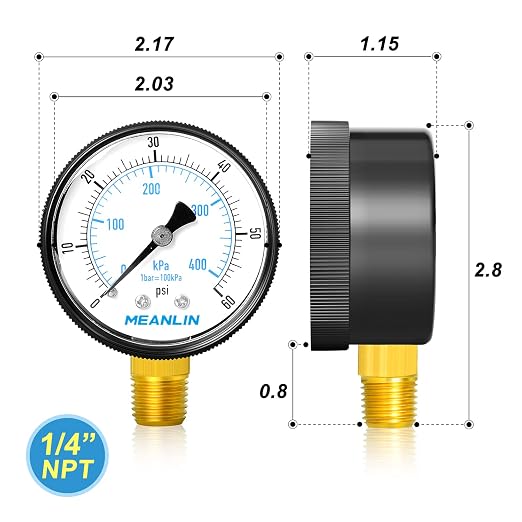 MEANLIN MEASURE 1/4" NPT 0-60Psi 2" FACE DIAL Swimming Pool Water Pressure - Image 2